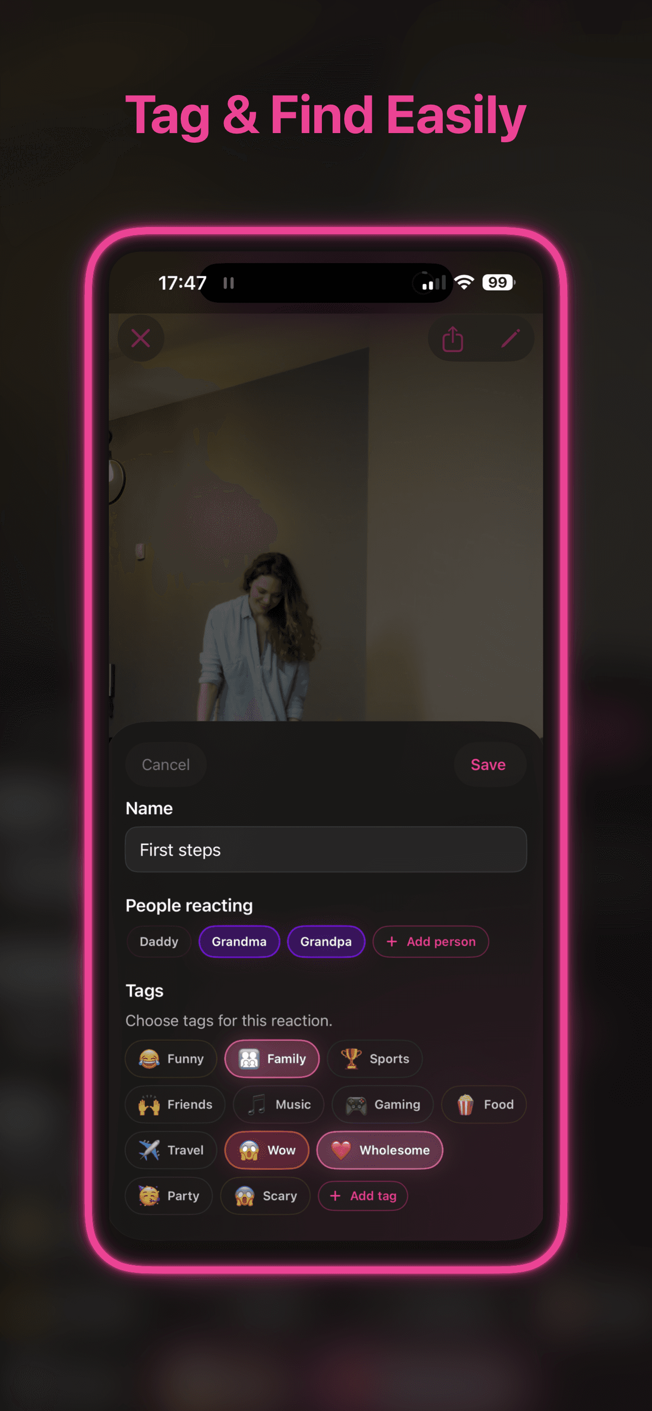 Tag and organize screen